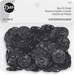 Dritz Sew-On Snaps, 48 Sets, Size 10, Black