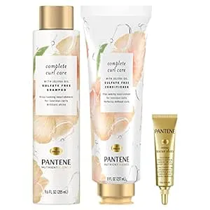 Pantene Sulfate Free Shampoo and Conditioner Plus Hair Mask Rescue Shot Treatment, with Jojoba Oil for Curly Hair, Nutrient Blends Complete Curl Care