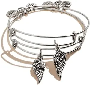 Alex and Ani Wings Set of 2 Charm Bangles Rafaelian Silver