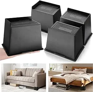 shouwuhho Bed Risers 6 Inch Heavy Duty, Oversized Furniture Risers Rectangular, Supports up to 6000 Lbs, Bed Lifts Risers for Bed Legs Frame, Couch, Table, Chair, Black, 4 Pack