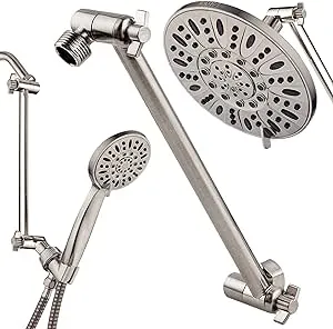 Hotel Spa 11" Solid Brass Adjustable Shower Arm with Lock Joint, Brushed Nickel, 2-Foot Range, Universal Connection