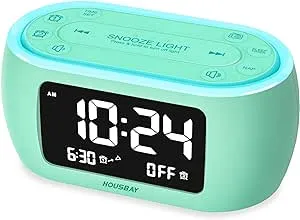 HOUSBAY Glow Small Alarm Clock Radio for Bedrooms with 7 Color Night Light, Dual Alarm, Dimmer, USB Charger, Battery Backup, Nap Timer, FM Radio with Auto-Off Timer for Bedside