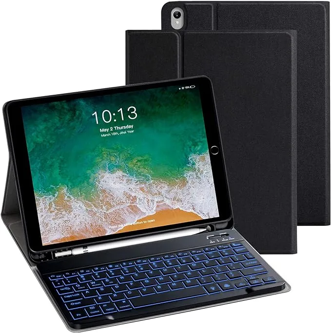 iPad Keyboard Case for Air 3rd Gen 10.5" (2019), iPad Pro 10.5" (2017), iPad 9th/8th/7th 10.2'', Magnetic Detachable Wireless Bluetooth Keyboard, Smart Keyboard Case with Back-lit and Pen Holder,Black