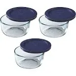 Pyrex Blue Storage Round Dish with Dark Plastic Cover, Clear (2-Cup Pack of 3)