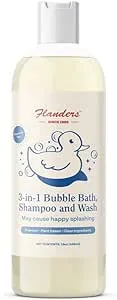 Flanders Bubble Bath - Shampoo & Wash 3-IN-1, Pharmacist Developed, Plant Based, Unscented, Clean Ingredients, Calming & Fun for Sensitive Skin, All Ages (15oz)