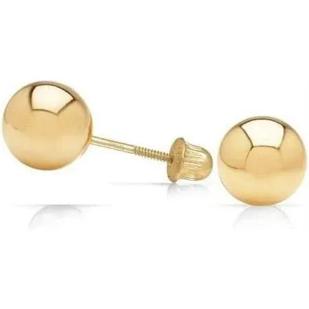 14K Yellow Gold Ball Stud Earrings with Secure and Comfortable Screw Backs, Women ...