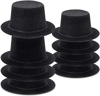 Skylety 8 Pieces Snowman Hats for Crafts Mini Top Hats Felt Top Hats Small Black Craft Top Hats for Christmas Party Snowman Doll Craft Decor