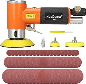 1/2/3 Inch Mini Random Orbital Air Sander Kit Industrial Grade Pneumatic Sander for Auto Body Work with 60 Pcs 1"2"3" Hook & Loop Sanding Discs for Metal & Woodworking