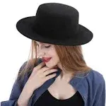 YEAJOIN Fashion Classic Black Fedora Flat Hat, Wide Brim Jazz Hats Church Derby Cap for Women and Men