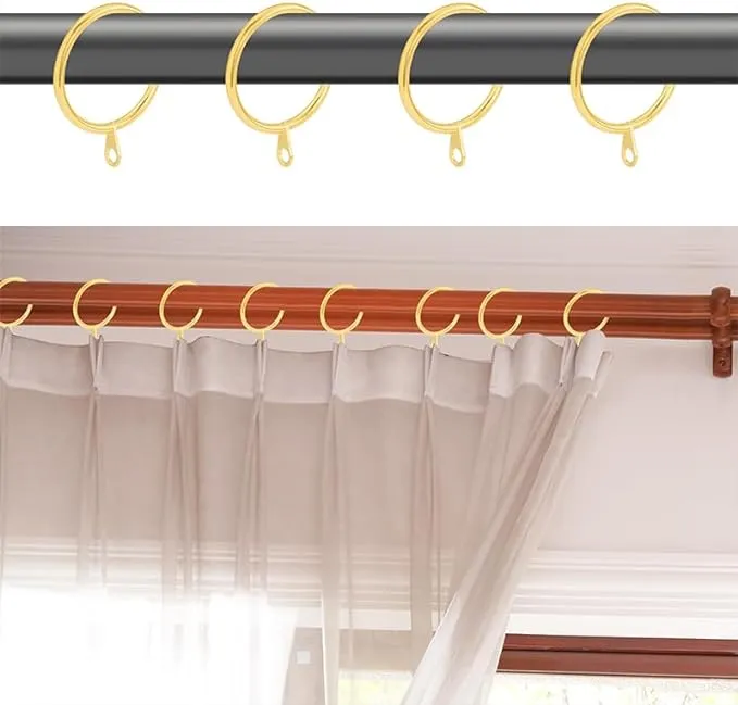 28 pcs 1.5-Inch Inner Diameter Metal Drapery Rings Curtain Rings with Eyelets, Decorative Curtain Rod Rings Drapery Curtain Rings Fits Up to 1 1/4-Inch Rod, Gold