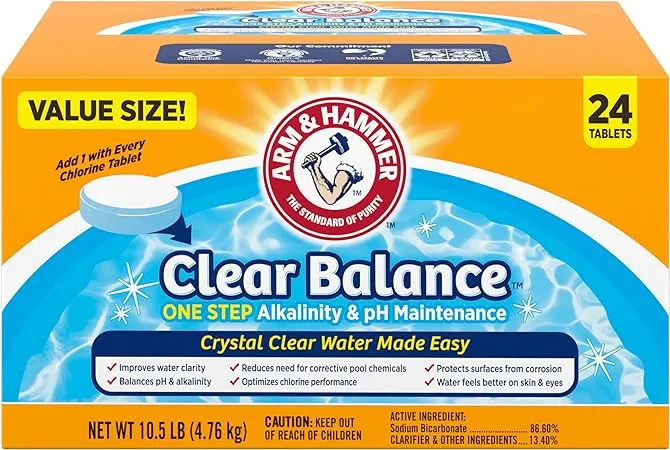 ARM & HAMMER Clear Balance Swimming Pool Alkalinity pH Maintenance Tablets, White, 1 Pack, 24 Count