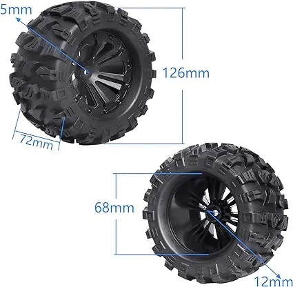 2.8&#034; Preglued 1/10 Scale RC Truck Tires and Wheels 12Mm Hex for Traxxas Rustler 