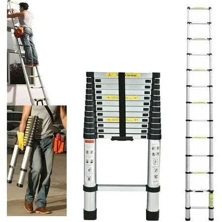 Telescoping Ladder 16ft Extension Ladders for Home, Aluminum Telescopic Extendable Ladder, Collapsible Ladder with Locking Mechanism, Multi-Purpose