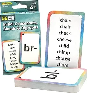 Teacher Created Resources Initial Consonants, Blends & Digraphs Flash Cards (EP62044) 3-1/8" x 5-1/8"