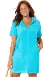 Swimsuits for All Women's Plus Size Alana Terrycloth Cover Up Hoodie - 26/28, Crystal Blue