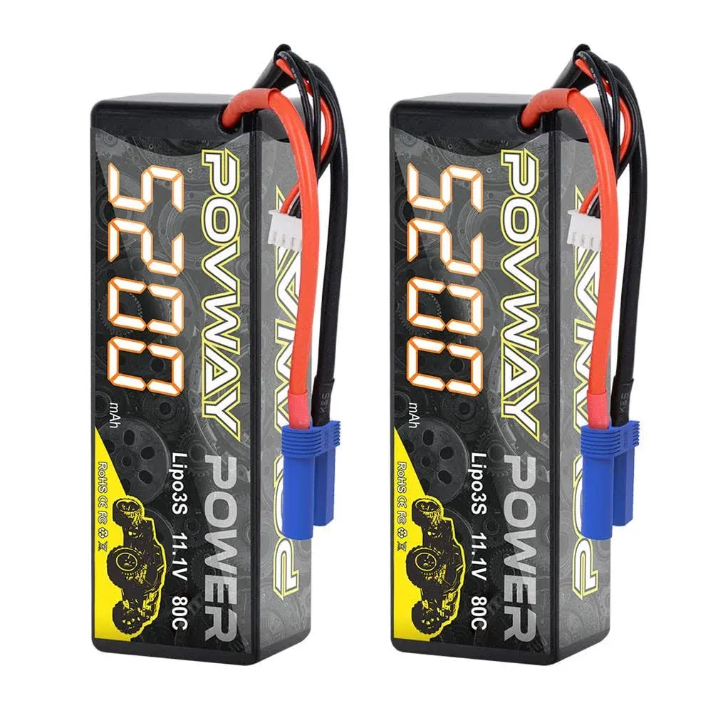 POVWAY 5200mAh 11.1V 80C EC5 Plug Hardcase RC Battery (2 Packs)