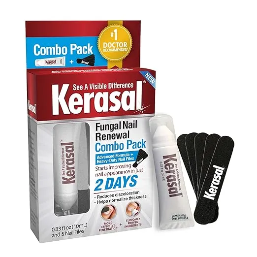 Kerasal Nail Renewal and Nail File Combo Pack, Restores Appearance of Discolored or Damaged Nails, 5 Heavy Duty Nail Fil