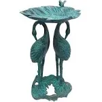 Oakland Living Cast Aluminum 30 in. Twin Crane Black Patina Bird Bath with Leaf Bowl 5608-GBK