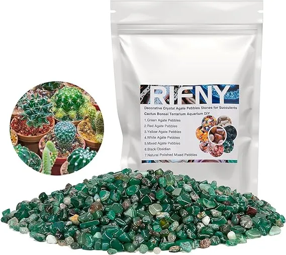 RIFNY Decorative Polished Rocks, 0.3" Gravel Rocks Crushed Crystal for Plant Flower Pots Succulents Cactus Bamboo Plant Vase Filler Aquarium Fish Tank Decorations and DIY Craft (1.5 LB, Green)