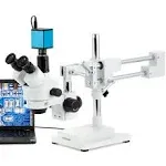 7X-45X Simul-Focal Stereo Zoom Microscope On Dual Arm Boom Stand AmScope