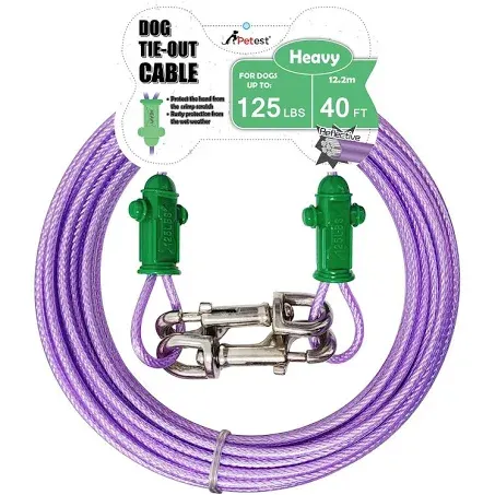 Petest Reflective Tie Out Cable with Crimp Cover for Heavy Dogs Up to 125 Pounds, 40 Feet