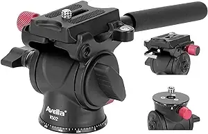 Avella Tripod Fluid Head Pan Tilt Head with Arca Type Quick Release Plate and Handle, Metal Panorama Head with Scaled Base for Compact Video Camera DSLR Camera, Load up to 6.6lb, V502