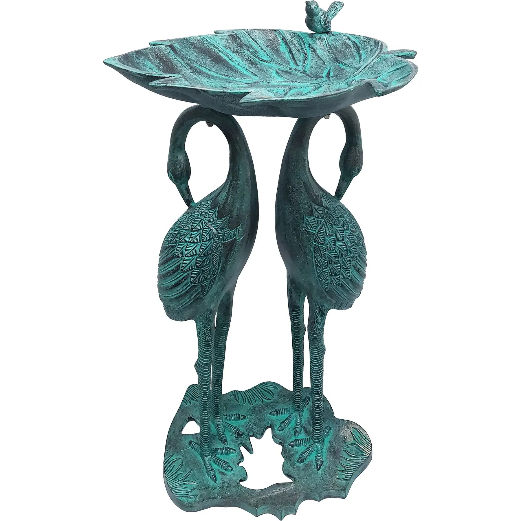 Oakland Living 5608-GBK Cast Aluminum 30-in Twin Crane Black Patina Bird Bath with Leaf Bowl Birdbath