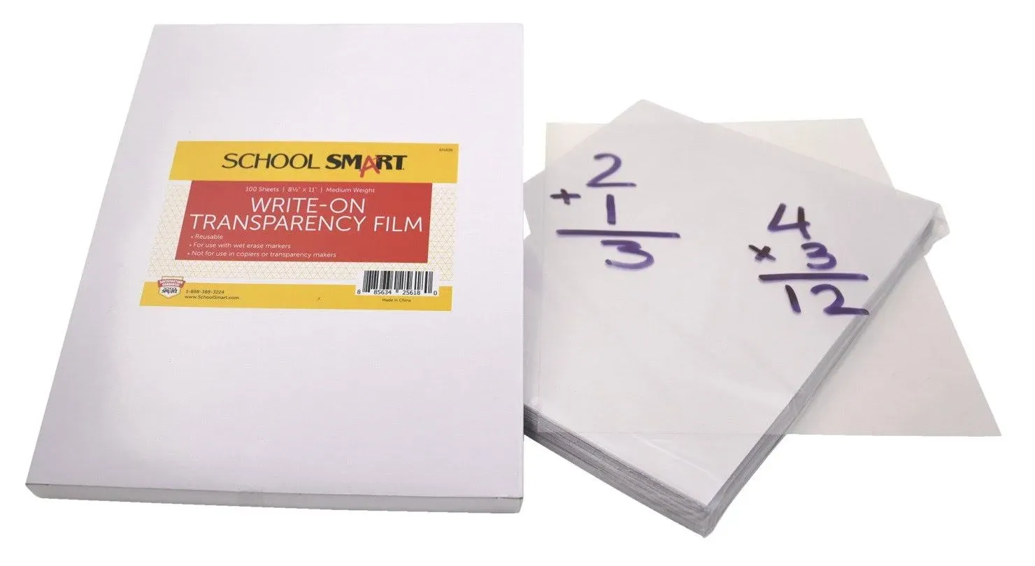 School Smart Medium Weight Write-On Transparency Film 8-1/2 x 11 Inches Clear Pack of 100