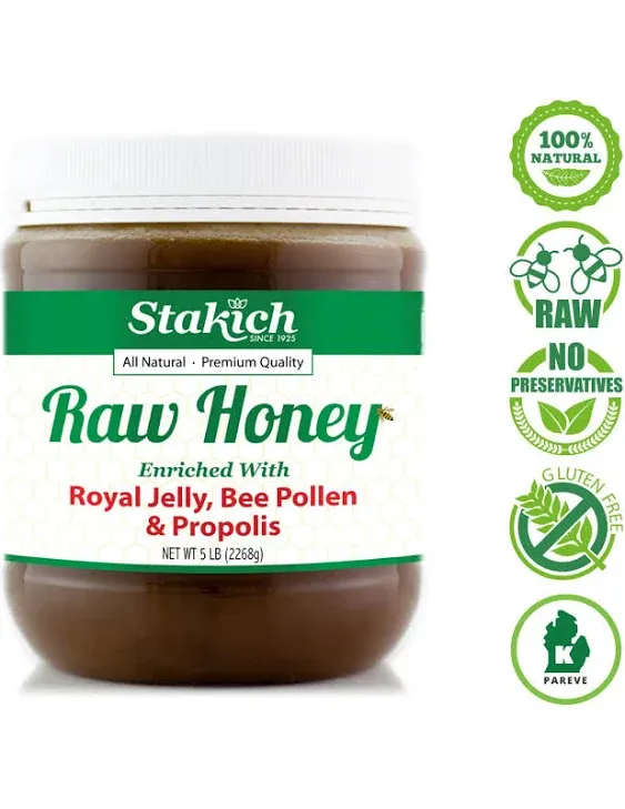 Stakich Raw Honey Enriched with Royal Jelly, Bee Pollen & Propolis