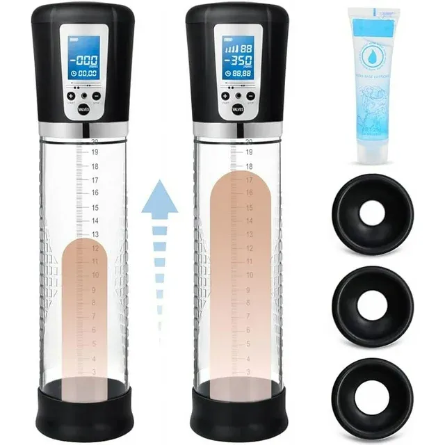 Electric Penis Enlarge Vacuum Pump with 4 Suction Intensities, Adorime Rechargeable Automatic High-Vacuum Penis Enlargement Extend Pump, Air Pressure Device Black