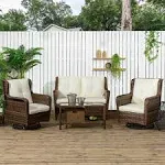 Outsunny 4 Piece PE Wicker Patio Furniture Set, Conversation Set with 2 360° Swivel Rocking Armchairs, 1 Loveseat Sofa - Cream White