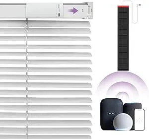 Motorized Blinds Smart Blinds with Remote Control Solar Powered Blinds Window Blinds Cordless Automatic Blinds Electric Blinds Windows Light Filtering Compatible with Google Alexa,White 35" Wx64 H