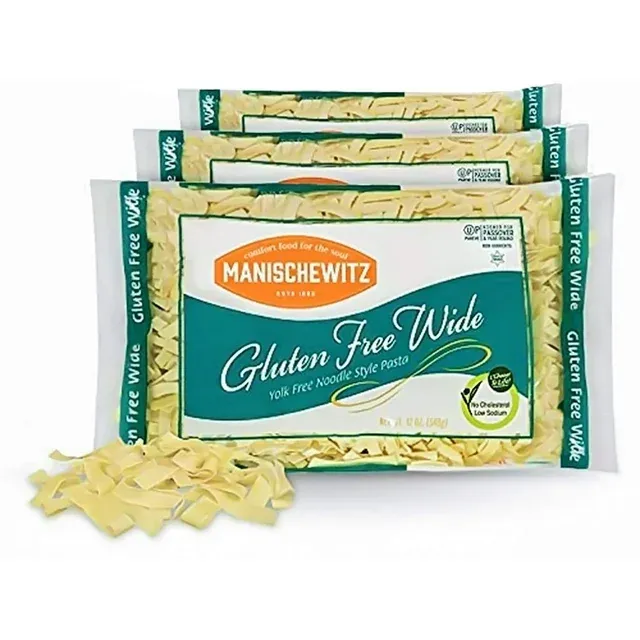 Manischewitz Gluten Free Wide Egg Noodles, 3 Pack, 12 oz each Yolk Free, Kosher For Passover and All Year Round Use