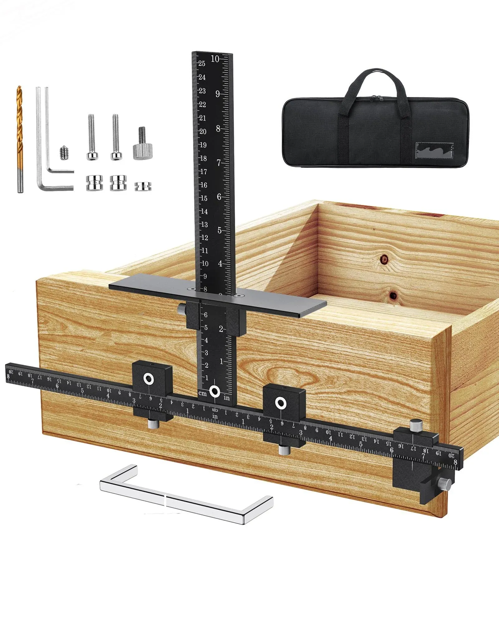 Neitra Cabinet Hardware Jig, Adjustable Drill Guide for Accurate Installation of Door and Drawer Front Handles and Knobs Punch Locator Wood Drilling Doweling Templates Jig Tool