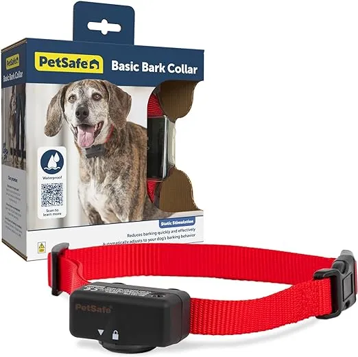 PetSafe Basic Bark Collar for Dogs 8lb. & Up, Anti-Bark Collar Training Device, Bark Collar for Large Dog Waterproof Training Device, Battery Powered Operation, No Bark Collars for Dogs (Black, Red)