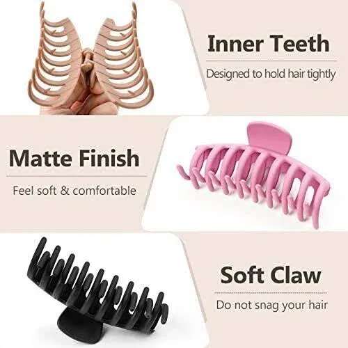 8 Pack Big Hair Claw Clips for Women Large Claw Clip for Thin Thick Curly Hair