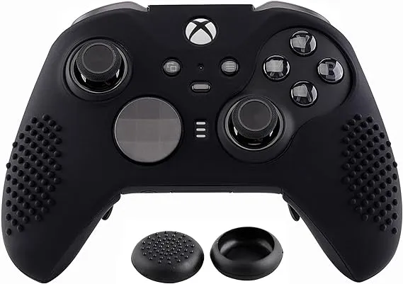 eXtremeRate PlayVital Black Soft Anti-Slip Silicone Cover Skins, Controller Protective Case for New Xbox One Elite Series 2, Xbox Elite 2 Core with Thumb Grips Analog Caps