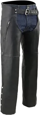 Milwaukee Leather Chaps for Men's Black Prime Leather Zipped Thigh Pocket-Mesh Lined Motorcycle Rider Chap-SH1190