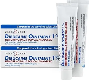 GeriCare Dibucaine Hemorroid Ointment 1% Pain-Relief Hemorrhoid Cream |Hemorroidal & Topical Analgesic| Quick Relief from Burning & Itching | Fast-Acting External Hemorrhoid Treatment 1oz (2 Pack)