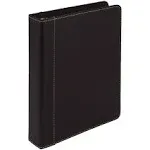 Samsill 1" Junior Size 3 Ring Binder, Leather, Black with Contrast Stitching, Holds 8.5 x 5.5 Paper, 3 Rings, Notebook Binder, Portfolio Organizer, Planner, Journal