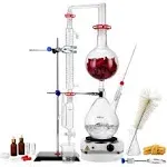 VEVOR Essential Oil Distillation Kit 2000ml Distillation Apparatus 3.3 Boro Lab Glassware Distillation Kit with 1000W Heating Plate and 24 40 Joint