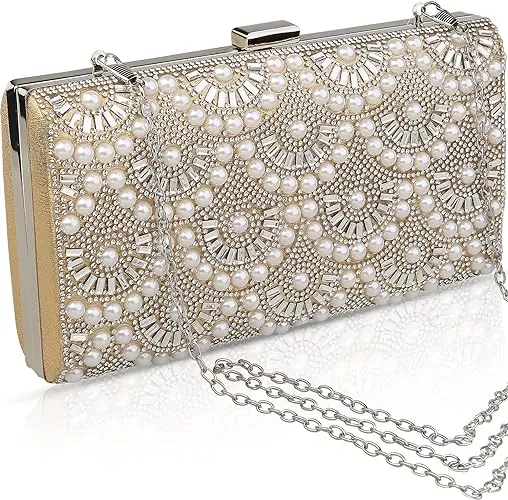 Evening Clutch Pearl Purse for Women, Party Clutches Bag Wedding Formal Handbags