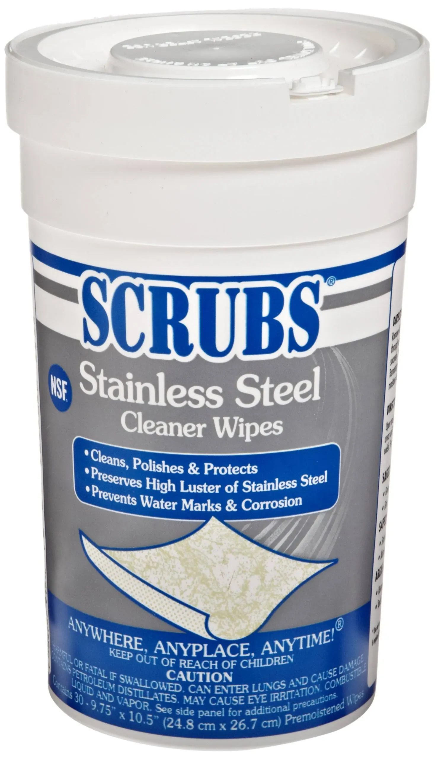 Stainless Steel Cleaner Towels, 9 3/4 x 10 1/2, 30/Canister