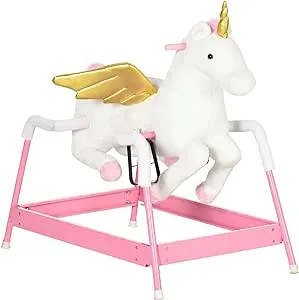 Qaba Spring Rocking Horse, Kids Ride on Horse for 5-12 Years, Ride on Toy with Sound, Unicorn Design, Pink