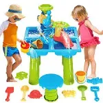 deAO Sand Water Table Toy Sensory Table 4 in 1 Outdoor Sand and Water Play Table Summer Beach Toys Table Activity Sand Water Toys Backyard Outdoor