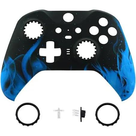 eXtremeRate Replacement Front Housing Shell Case with Accent Rings for Xbox One Elite Series 2 & Elite 2 Core Controller (Model 1797) - Blue Flame