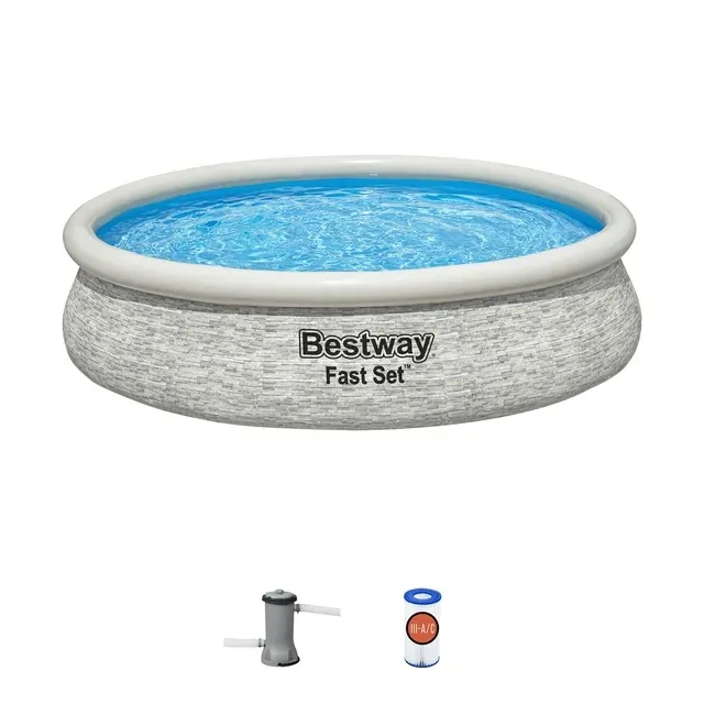 Bestway Fast Set 12\' x 30" Inflatable Stacked Stone Swimming Pool Set (Open Box)