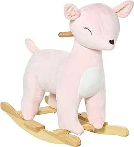 Qaba Kids Plush Ride-On Rocking Horse Deer-Shaped Plush Toy Rocker with Realistic Sounds for Child 36-72 Months Pink