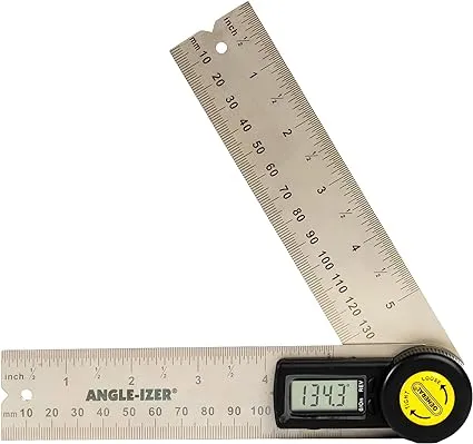 General Tools Digital Angle Finder Ruler #822 - 5" Stainless Steel Woodworking Protractor Tool with Large LCD Display