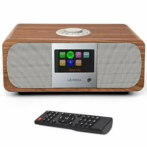 LEMEGA M3P WiFi Internet Radio FM Digital Radio Spotify Connect Bluetooth Speaker Stereo Music System Wooden Box Headphonesout